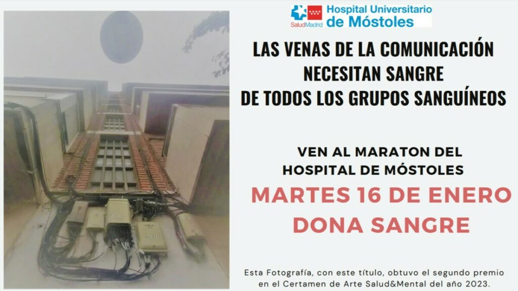 Cartel del maratón de donación de sangre en el Hospital de Móstoles.